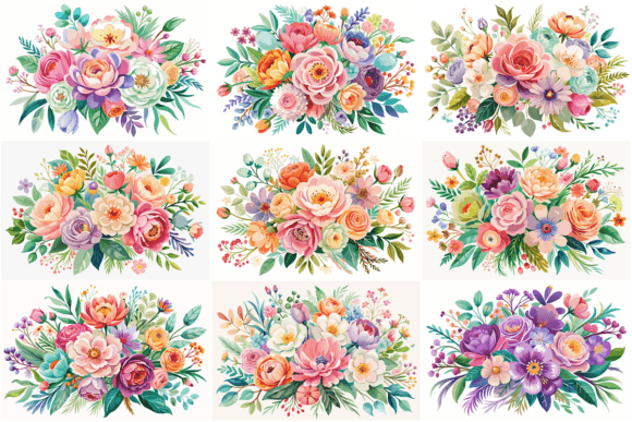 129 Flower Bouquet Clipart Bundle