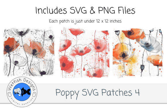 3 Poppy Floral SVG Sublimation Patches