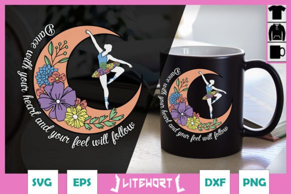 Dance with Heart Moon Floral SVG