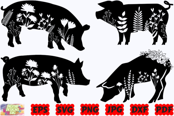 Floral Pig SVG Floral Animal SVG Pig