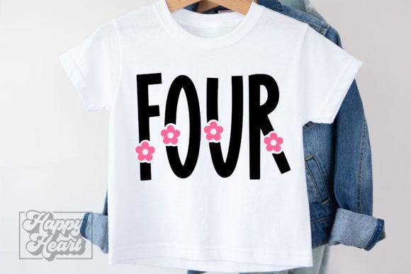 Four 4th Birthday Girl Flower Floral SVG