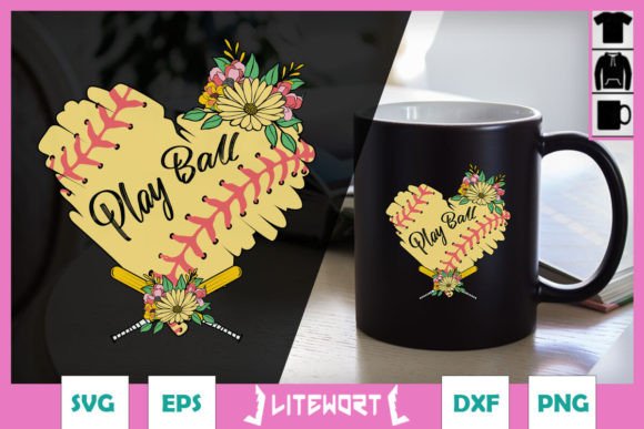 Heart Baseball Play Ball Floral SVG