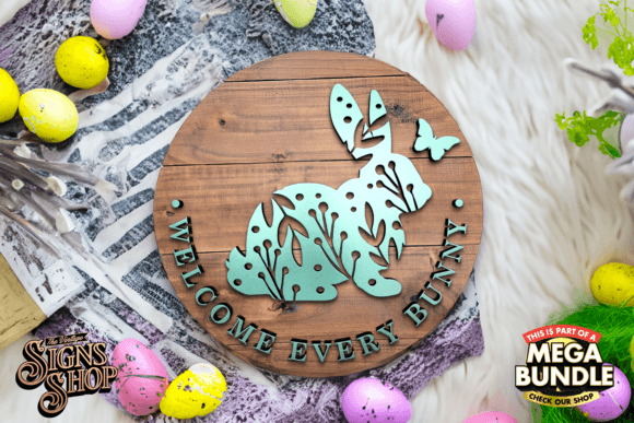 Welcome Bunny and Floral SVG Round Si