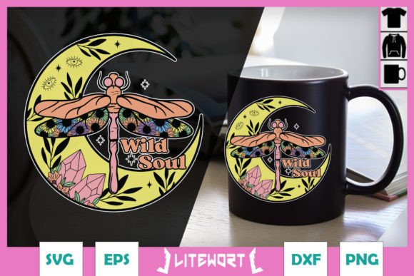 Wild Soul Moon Dragonfly Floral SVG